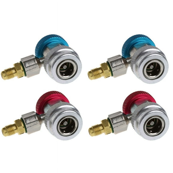 4Pcs Car Auto Freon R134A Quick Coupler Adapters Air Conditioning Refrigerant Adjustable A/C Manifold Gauge,4 x Quick Hitch R134A,Red & blue