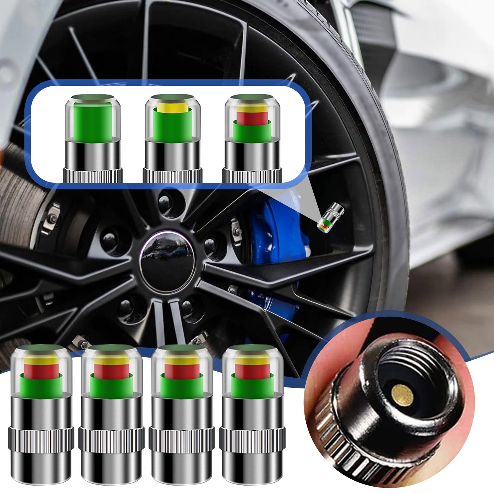 4Pcs Car Auto Tire Pressure Monitor Valve Stem Caps, Sensor Indicator ...