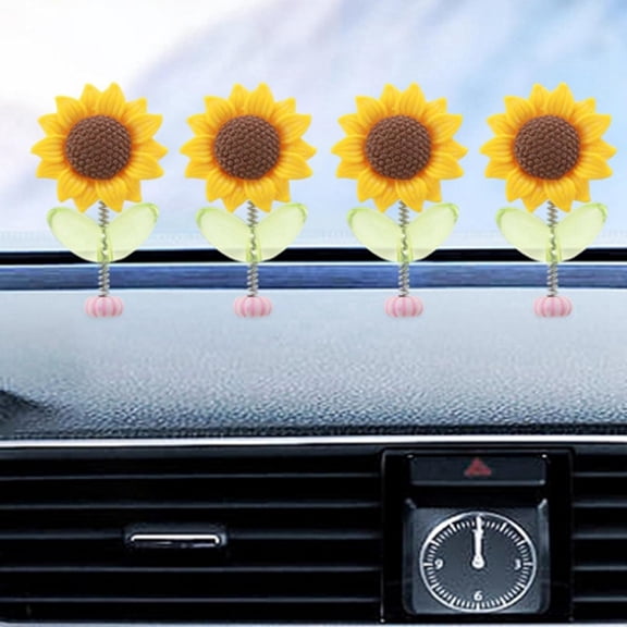 4Pcs Car Dashboard Sunflower Ornament Shaking Dancing Sunflower Cartoon Ornament Car Interior Cute Flower Ornament