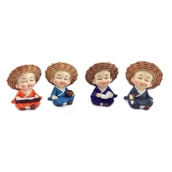 4Pcs Car Decoration Resin Monks Straw Hat Cute for Doll Auto Interior Dashboard Ornament Automobiles Accessories