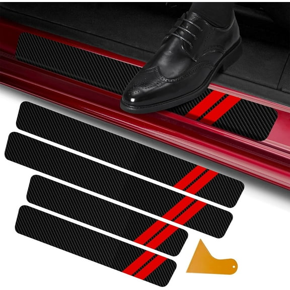 4Pcs Car Door Sill Protector for Dodge Charger Challenger Durango Journey, Carbon Fiber Car Door Anti Kick Pad Sticker, Anti-Dirty Scuff Plate Cover Guard Sills Protector Trim (Red)