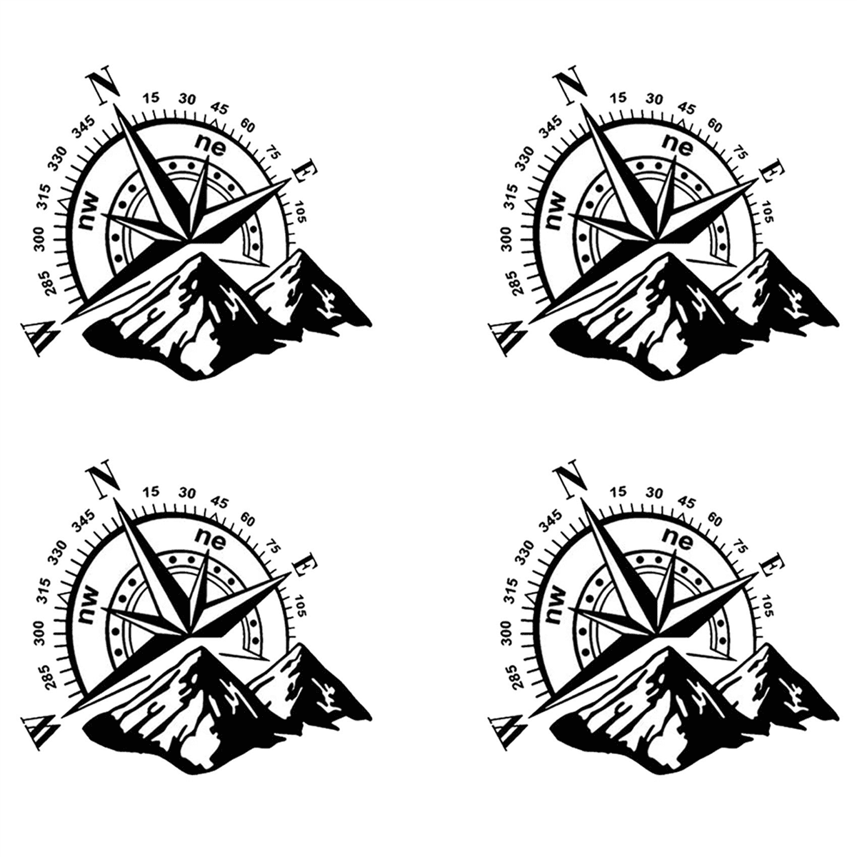 4Pcs Car OffRoad SUV Side Body Sticker Compass Mountain Decals Sticker