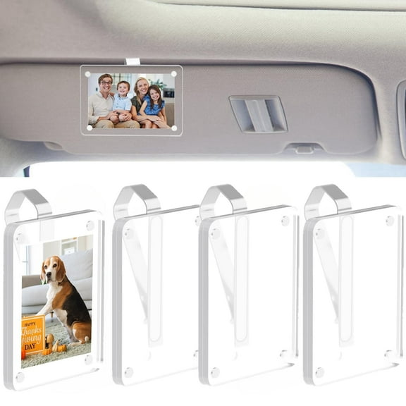 4Pcs Car Photo Holder, 3inch Acrylic Car Picture Holder, Photo Car Visor Clip, Personalized Sun Visor Picture Clip for Car, Car Sun Visor Photo Holder