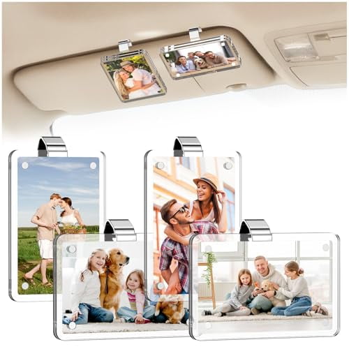 4Pcs Car Picture Holders, Acrylic Car Visor Photo Clip, Car Interior Accessories Magnetic Car Sunshade Photo Frame for Adding Family or Personal Photos, Gifts for Christmas/Thanksgiving/Valentine's D