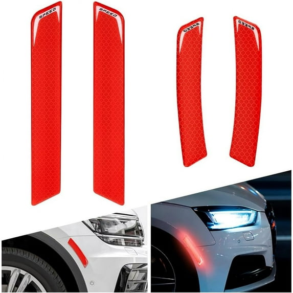 4Pcs Car Reflective Stickers Car Anti-Collision Protective Strip Reflective Tape Decals Night Visibility Decals Car Warning Stickers Anti-Scratch Protection Red