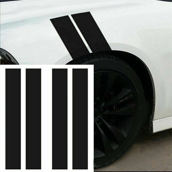 4Pcs Car Sticker Side Hood Bonnet Fender Stripes Graphics Vinyl Decals Black