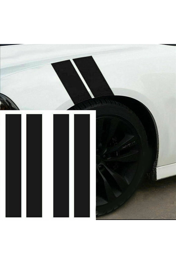 4Pcs Car Sticker Side Hood Bonnet Fender Stripes Graphics Vinyl Decals Black