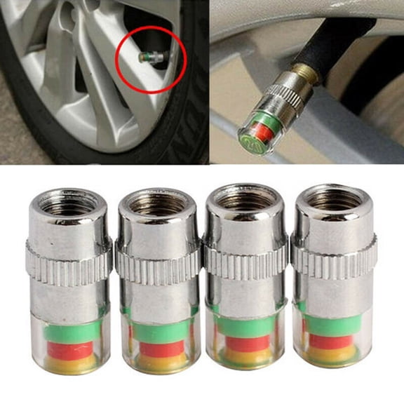 4Pcs Car Tire Pressure Monitor Gauge Valve Stem Caps Sensor Indicator 3 Color Eye Alert,Car Tire Cap Tire Pressure Table Tire Gauge Monitoring Cap