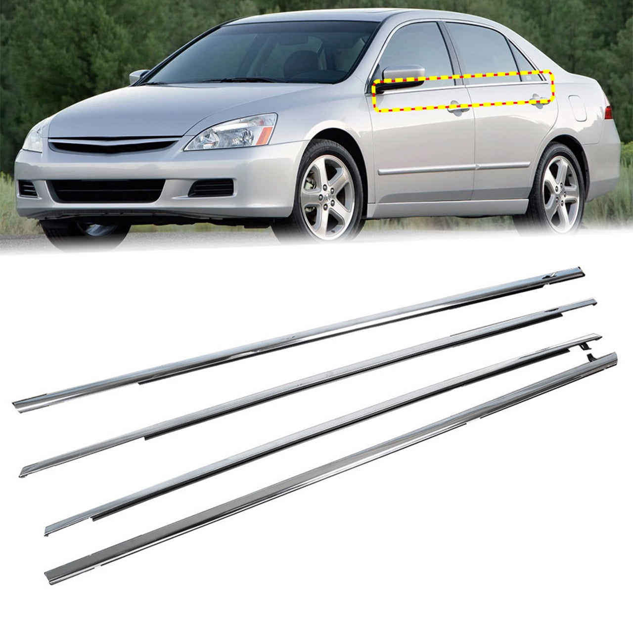4Pcs Car Window Exterior Chrome Trim Strips Seal Weatherstrips Fit for Honda Accord 2003-2007