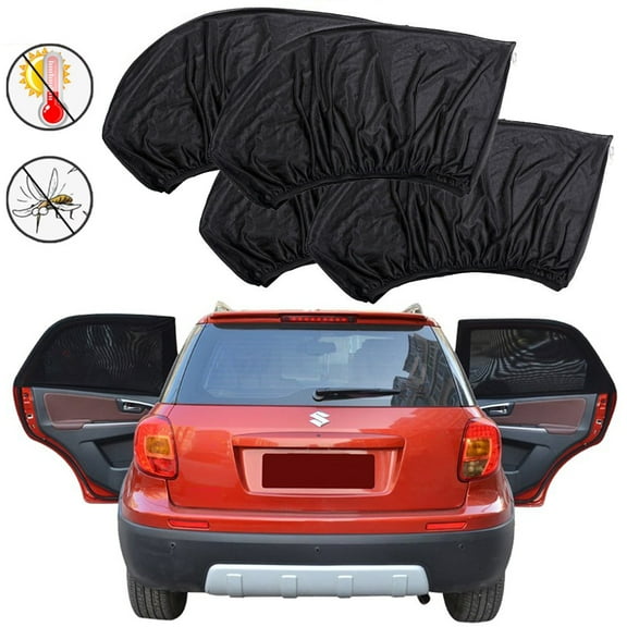 4Pcs Car Window Sunshade, IC ICLOVER Car Side Front Rear Window Screen Sun Shade Cover Mesh Bugs Net UV Protection