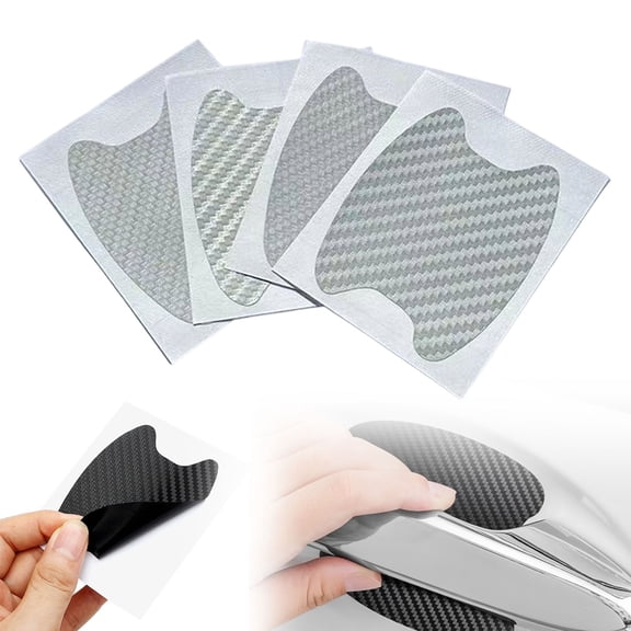 4Pcs Carbon Fiber Car Door Scratch Resistant Sticker,Car Door Handle Paint Protection PPF Film,Anti-Scratch Protective Film & Decal for Personalized Exterior Body Styling (Sliver)