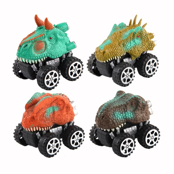 4Pcs Cartoon Dinosaur Pull Back Cars, Friction Powered Vehicle Toys, Realistic Prehistoric Animal Figures for Action Play, Educational Discovery Set, Multicolor
