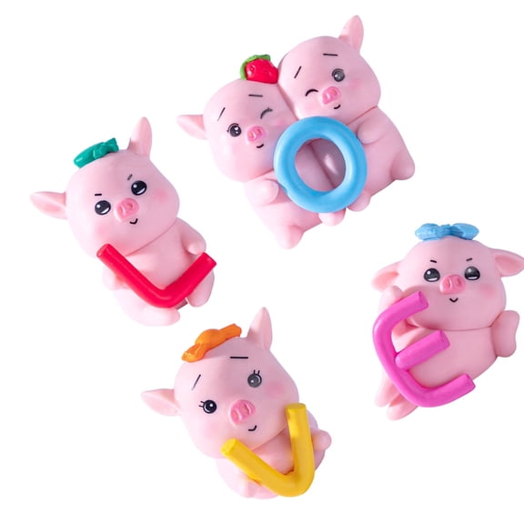 4Pcs Cartoon Pig Statue with LOVE Theme Perfect for Dashboard Garden Decors Gift
