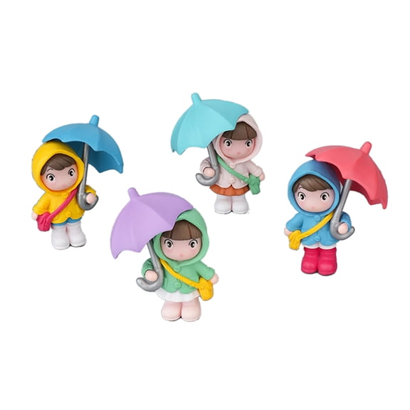 4Pcs Cartoon Rainy Day Umbrella Girl Dashboard Figurine Resins Design Miniature Perfect For Car Interir Decors Ornaments