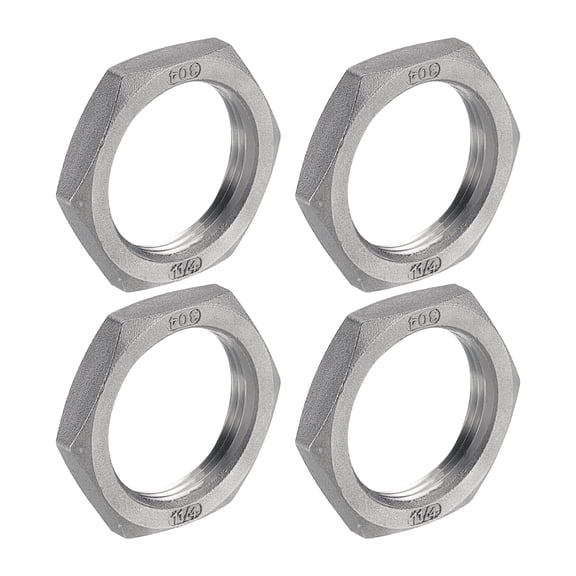 4Pcs Cast Pipe Fitting Hex Locknut, 304 Stainless Steel Hex Lock Nut PT 1-1/4" Female Thread for Plumbing Fixed, Water Broom and Undercarriage Cleaner, 2.05"x0.39"(ODxT)