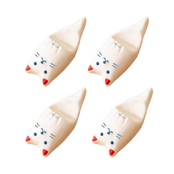4Pcs Cat Chopstick Rest Set Rests Ceramic Cute Cat Chopsticks Holders Porcelain for Dinner Spoons Forks Paint Brushes Table Kitchen Decoration
