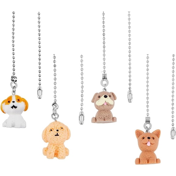 4Pcs Ceiling Fan Pull Chain Extension Light Pull Chain Set Stainless Steel Ball Chain Pull Chain Ornaments Opaque Resin 3D Dog Fan Beaded Ball Fan for Fan Wall Lighting Lamp Home Decor diy