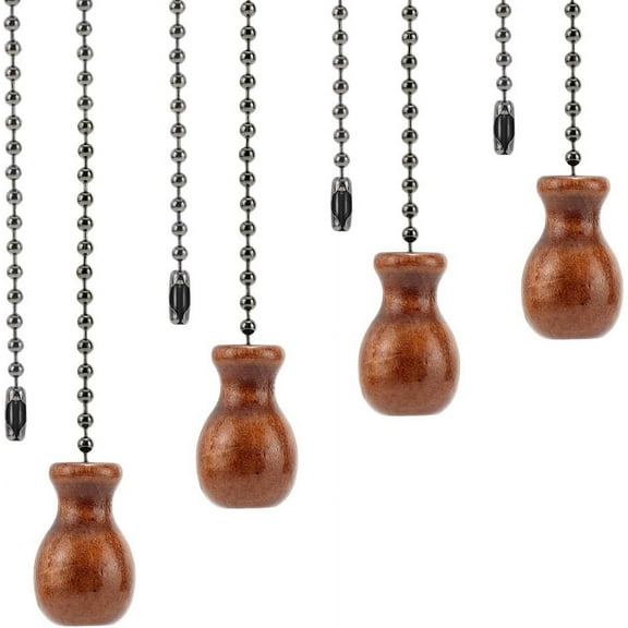 4Pcs Ceiling Fan Pull Chain Lighting Lamp Extender Walnut Wood Charm Pendant Boho Adjustable Decorative 12.4in Extension Connector Ball Bead Cord Replacement Hanging Ornaments Making DIY