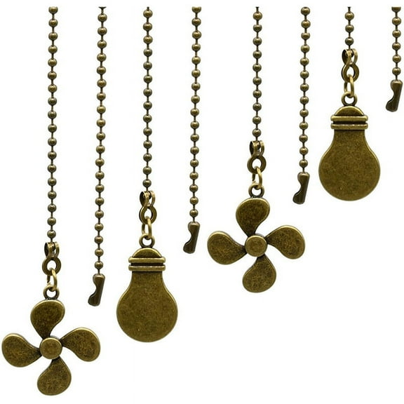 4Pcs Ceiling Fan Pull Chain Set,Bulb and Fan Pattern(Antique )