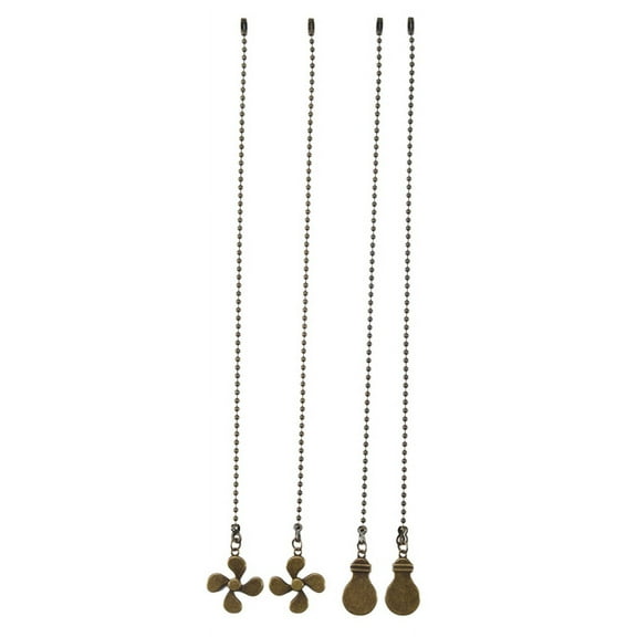4Pcs Ceiling Fan Pull Chain Set,Bulb and Pattern Extension Pendant 12 Inch(Antique Bronze)