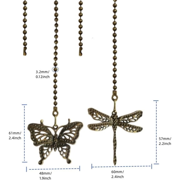 4Pcs Ceiling Fan Pull Chain Set,Decorative Pendant Extension,12 Inches Lighting & Fan Beaded Ball Extender with Connector,Dragonfly and Butterfly