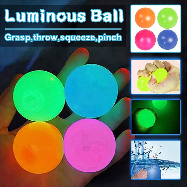 4Pcs Ceiling Sticky Wall Balls, Stress Relief Balls Glow in The Dark