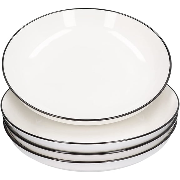 4Pcs Ceramic Dinner Plates Set Black Line Tableware 8 Inch Round Plate for Salads Steak Plate