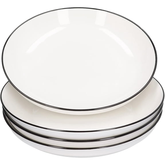 4Pcs Ceramic Dinner Plates Set Black Line Tableware 8 Inch Round Plate for Salads Steak Plate