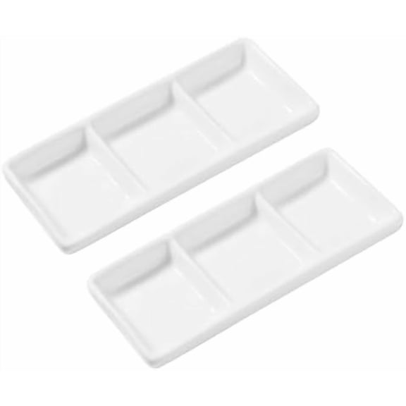 4Pcs Ceramic Divided Serving Platters, 3 Compartment Appetizer Serving Tray Snack Dishes, White Rectangular Divided Sauce Dishes for Home Restaurant Kitchen$$Home Decor, Kitchen, & Other