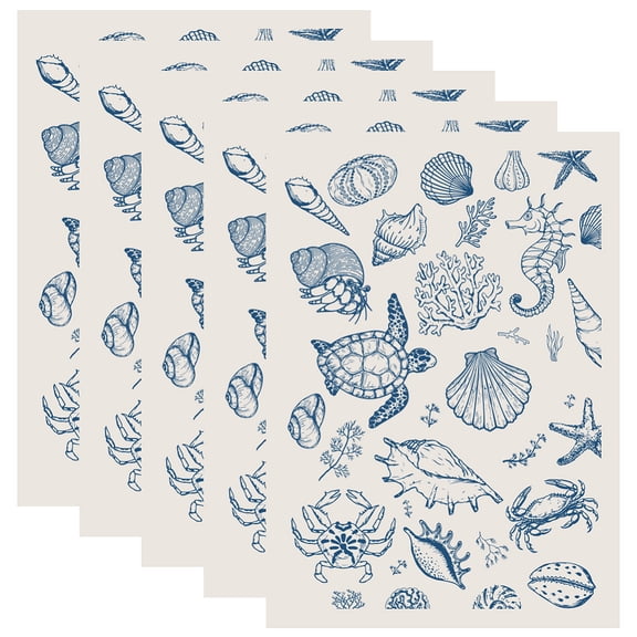 4Pcs Ceramic Transfer Sheets Underglaze Transfer Decals Blue Ocean Animal Shell Conch Pattern Waterslide Porcelain Paper