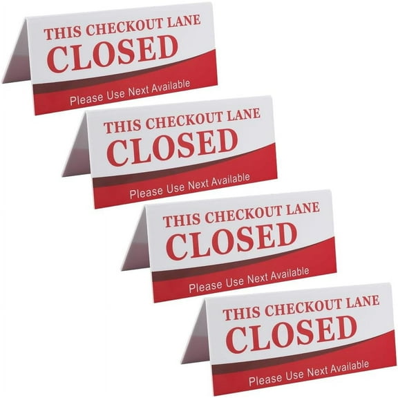 4Pcs Checkout Closed Desk Sign 9.8x3x3.9inch Retail Counter Table Top Sign V Shaped Tabletop Tent Sign Engraved Acrylic Tabletop Tent Sign Double Side Printed Closed Checkout Sign