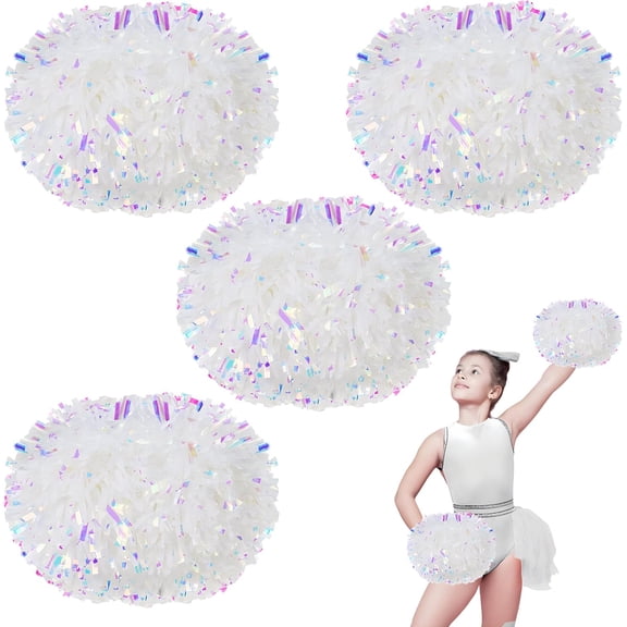 4Pcs Cheerleading Pom Poms for Kids, 2 Pair Cheerleader Pompoms with Baton Handle, Squad Pompoms for Boy Girl Adults School Team Spirit Sports Cheering Game