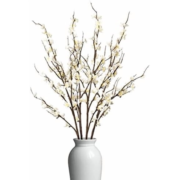 4Pcs Cherry Blossom Branches Artificial Flowers for Spring Summer Indoor Decoration,Faux Long Stem Artificial Flowers for Wedding Home Office Bedroom Party Table Centerpieces Decor(White)