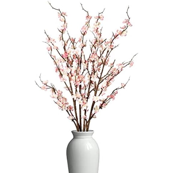 4Pcs Cherry Blossom Branches Artificial Flowers for Spring Summer Indoor Decoration,Faux Long Stem Artificial Flowers for Wedding Home Office Bedroom Party Table Centerpieces Decor (Pink)