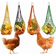 4Pcs Chicken Vegetable String Bag Poultry Fruit Holder Chicken Cabbage Feeder Treat Feeding Tool with Hook for Hens Chicken Coop Toy for Hen Goose Duck