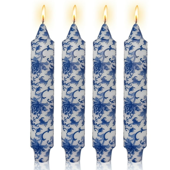 4Pcs Chinoiserie Taper Candles Blue and White Taper Candle 10inch Blue and White Porcelain pillar Candles Bulk for Home Decoration Wedding Women