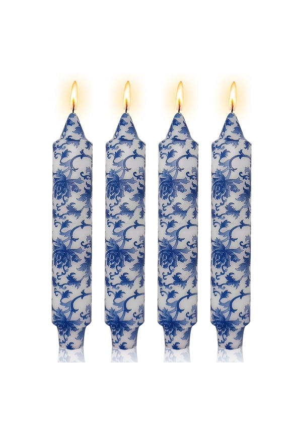 4Pcs Chinoiserie Taper Candles Blue and White Taper Candle 10inch Blue and White Porcelain pillar Candles Bulk for Home Decoration Wedding Women