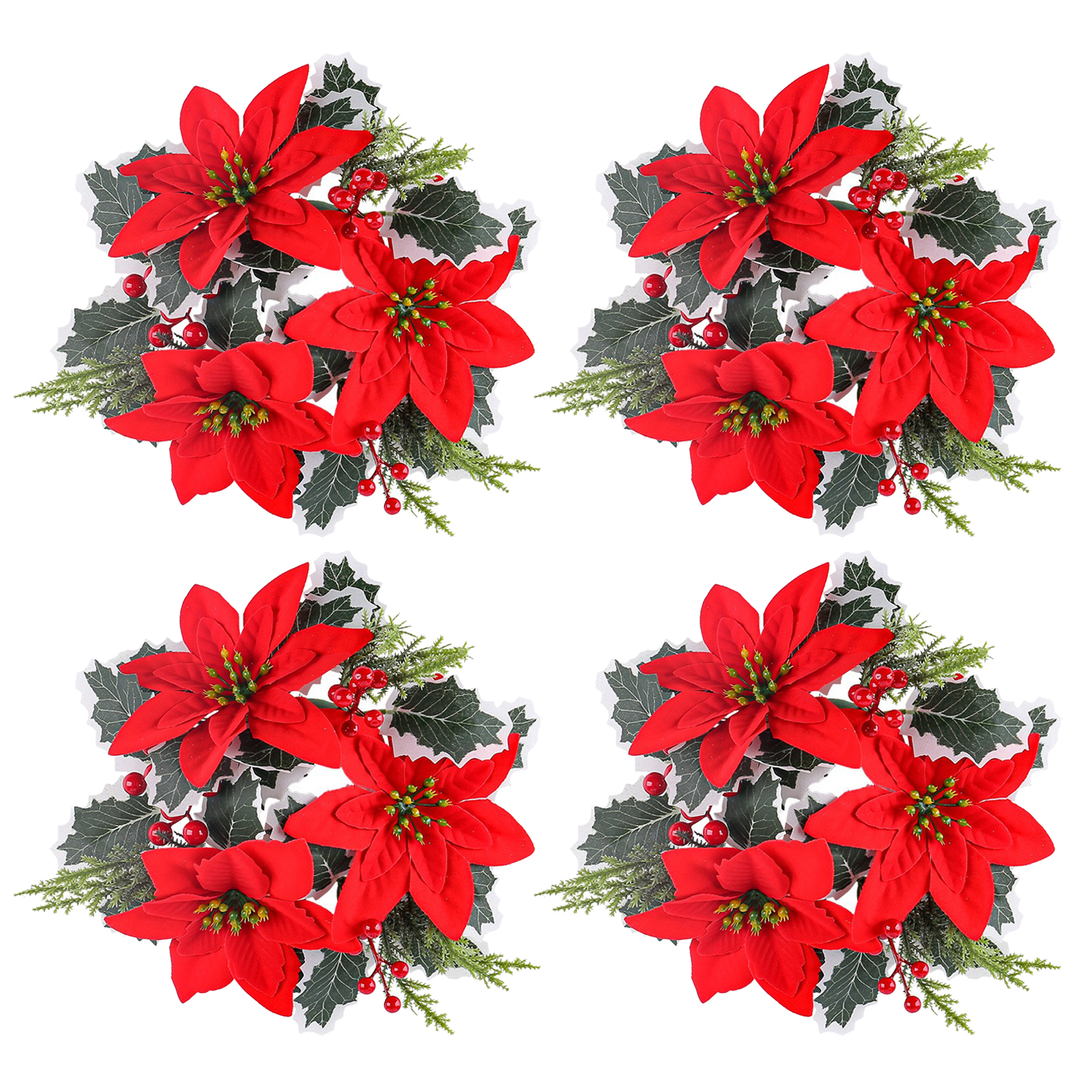 4Pcs Christmas Candle Garlands, Christmas Red Flower Candle Holders