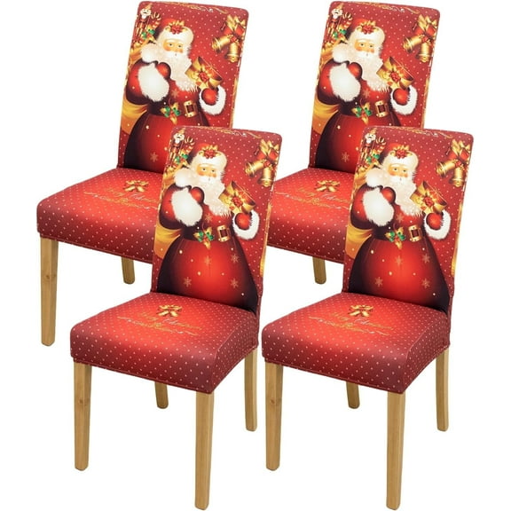 4Pcs Christmas Chair Covers for Dining Room Stretch Printed Xmas Kitchen Chair Covers/Christmas Seat Cover Covers Removable Dining Chair Slipcovers for Hotel, Christmas Ceremony, Banquet 16