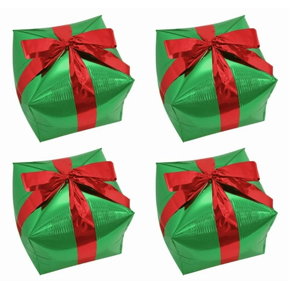 4Pcs Christmas Decorations Christmas Decorations Indoor New Year Decoration Gift Box Gift Pack Balloons New Year's Eve Party Classroom Decoration Aluminum Foil Balloons 12.6in - 4Pcs(Green)
