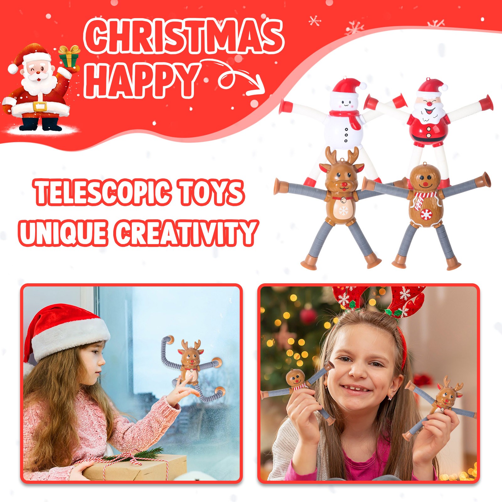4Pcs Christmas Gingerbread Man Popp Tubes with Telescopic Suction Cup ...