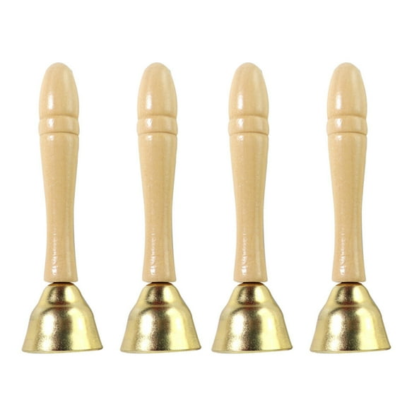 4Pcs Christmas Handheld Bell Wooden Handle Jingle Bell Set