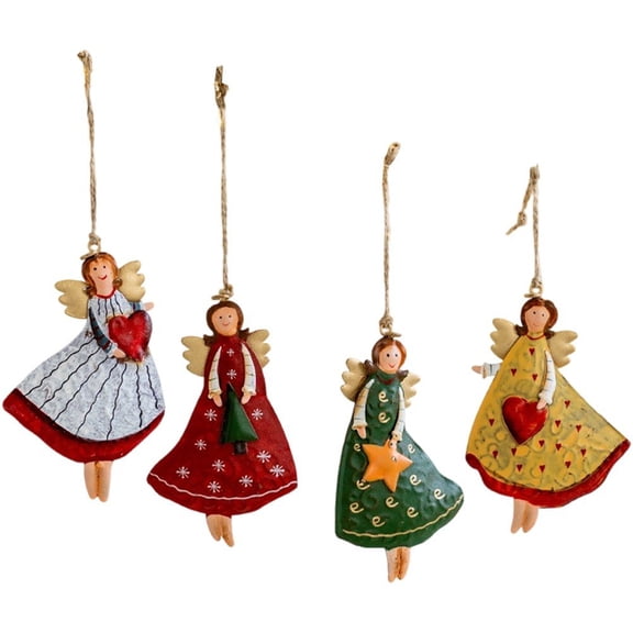 4Pcs Christmas Metal Angel Pendant Xmas Tree Hanging Decoration Christmas Ornaments for Xmas Tree, Fireplace, Window