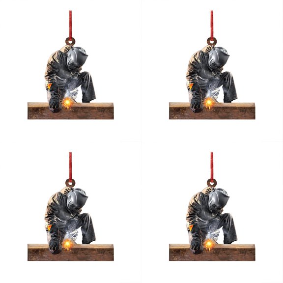 4Pcs Christmas Ornament Welder Pendant, Welder Union Worker Ironworker Ornament, Metal Worker Christmas Ornament - Gifts for Welder, Welder Gifts - Metal Worker Gifts for Men, Husband, Dad
