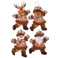 4Pcs Christmas Ornaments Plush Snowman Santa Elk Bear Doll Figurine