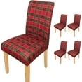 thumbnail image 1 of 4Pcs Christmas Plaid Chair Covers Set - Stretch Elastic Edge, Removable Red Chair Protectors, Suitable for Dining Room/Kitchen Chairs, 1 of 6