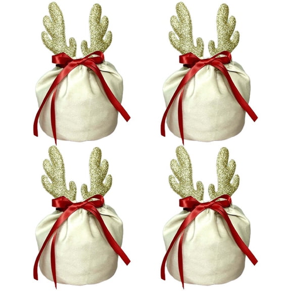 4Pcs Christmas Reindeer Candy Gift Bag Velvet Santa Sacks Drawstring Bag Christmas Decoration Kids Gift Party New Year Gift