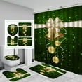 4Pcs Christmas Shower Curtains Set for Bathroom, Golden Bell Shower Curtain with Green