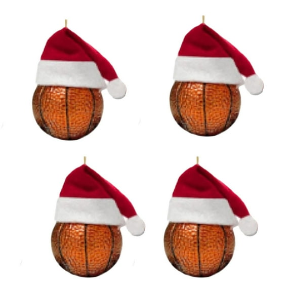4Pcs ‌Christmas Tree Basketball Ornament - Santa Hat Decor - Unique Xmas Hanging Ornament for Tree,Holiday Decorations,Sports Fans,Festive Gifts‌
