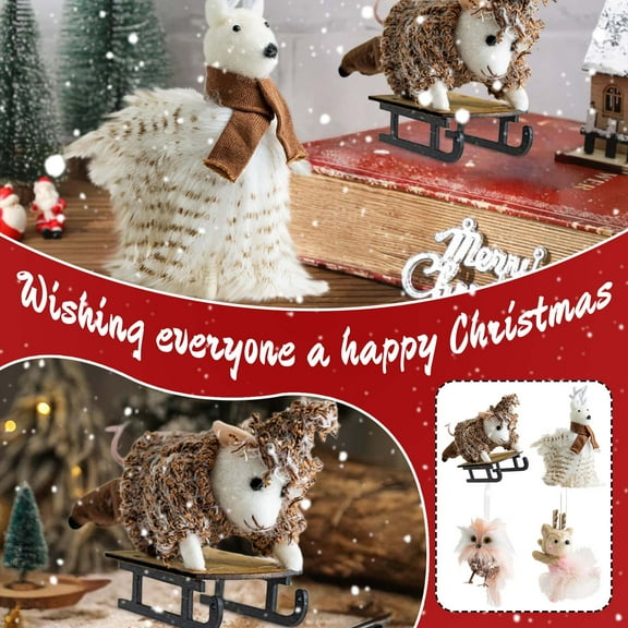 4Pcs Christmas Tree Decor Felt Animals Ornaments, Xmas Wool Hanging Decor, Animal Crafts Woodland Cute Tree Wreath Decor for Christmas Tree Decorations Home Christmas Birthday Party Supplies Gift